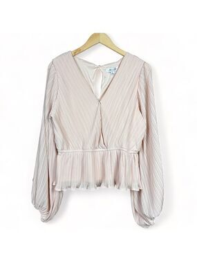 She + Sky Peach Pleated Blouse Balloon Sleeves A-line Women Large